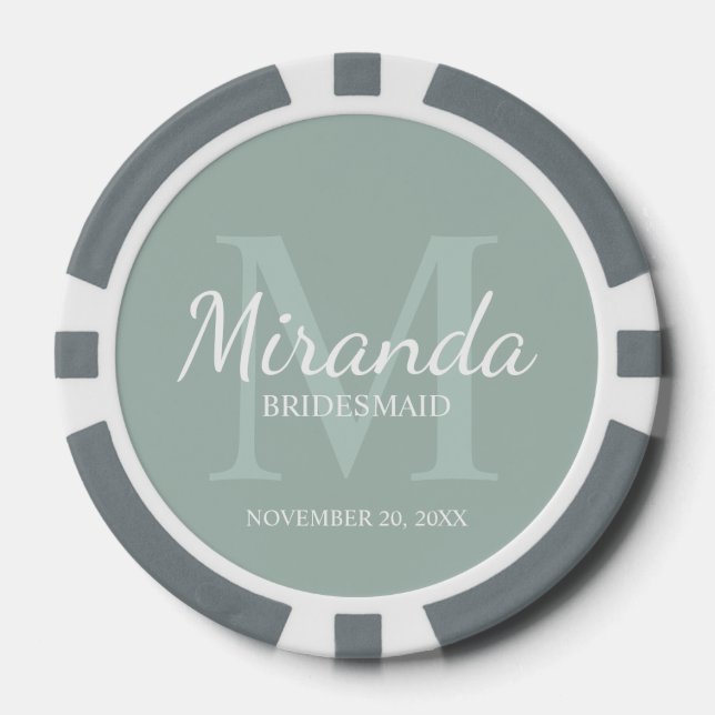 Monogramm und Name der personalisierten Bridesmaid Pokerchips (Vorderseite)