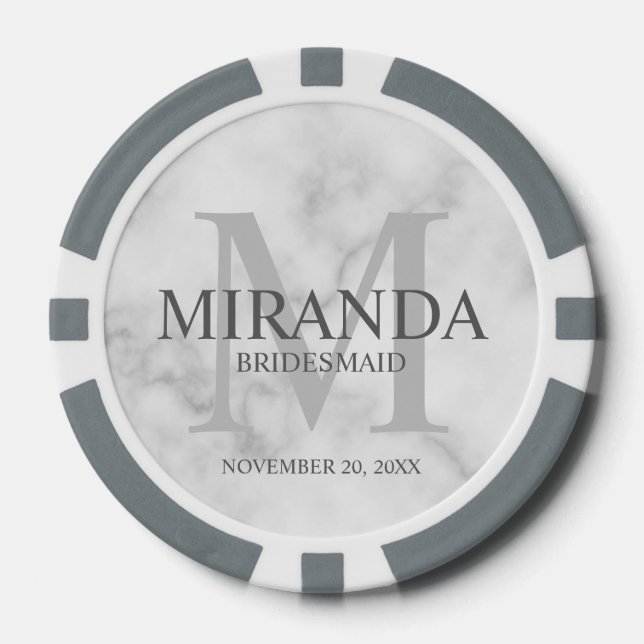 Monogramm und Name der personalisierten Bridesmaid Pokerchips (Vorderseite)