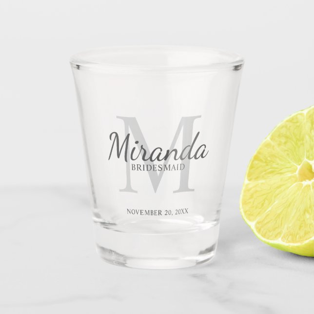 Monogramm und Name der personalisierten Bridesmaid Schnapsglas (Vorderseite)