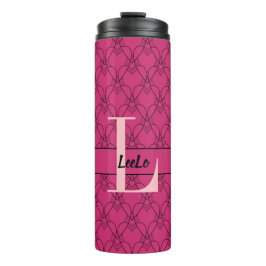 Monogramm und Name der Rübe Lila und rosa Herz Thermosbecher