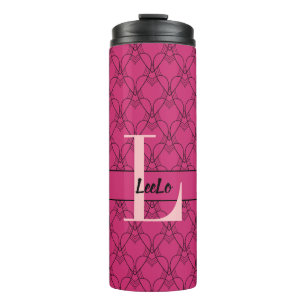 Monogramm und Name der Rübe Lila und rosa Herz Thermosbecher