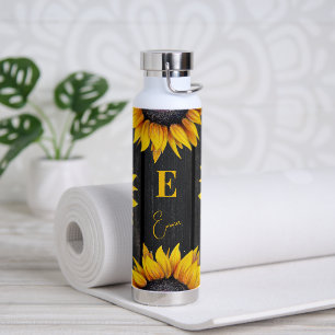 Monogramm und Name der Sonnenblume personalisiert Trinkflasche