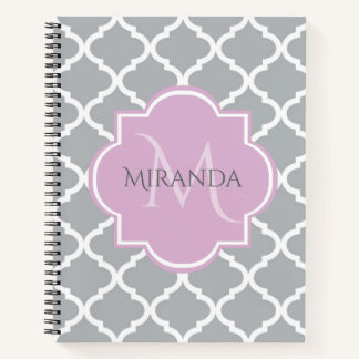 Monogramm und Name des Girly Grey Quatrefolie Lave Notizbuch