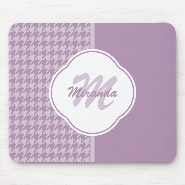 Monogramm und Name des hübschen Lila Hahnentrittmu Mousepad (Vorne)