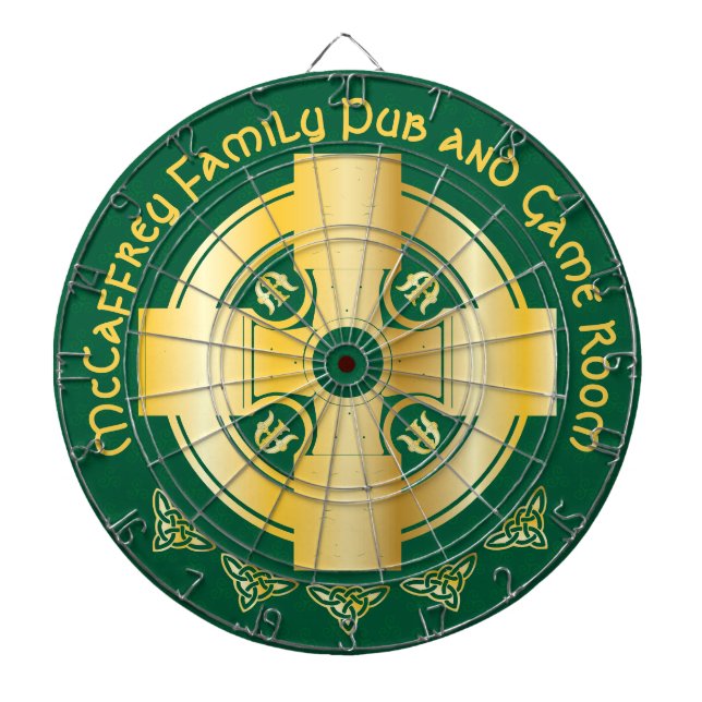 Monogramm und Name des keltischen Kreuzes und des  Dartscheibe (vorne)