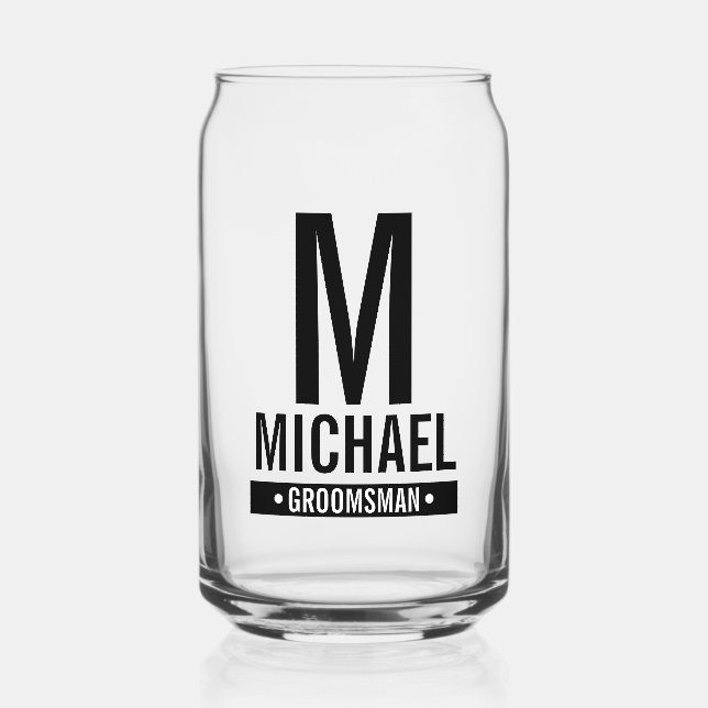 Monogramm und Name des personalisierten Trauzeugen Dosenglas (Vorderseite)