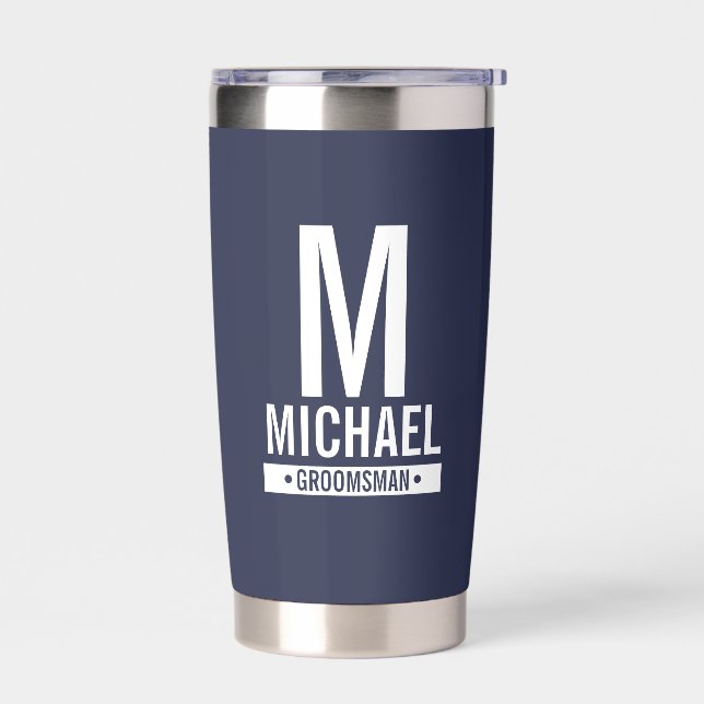 Monogramm und Name des personalisierten Trauzeugen Thermobecher (Links)