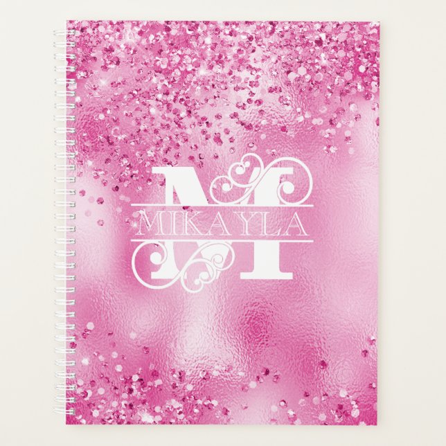 Monogramm und Name für Imitate Fuchsia Foil & Glit Planer (Vorderseite)