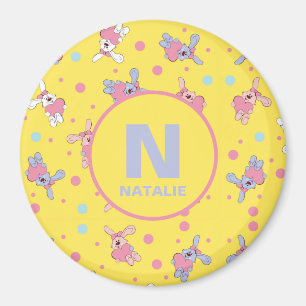 Monogramm und Name für Kinder Bunnies auf Gelb Magnet