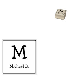 Monogramm und Name mit abgerundetem Quadrat Gummistempel