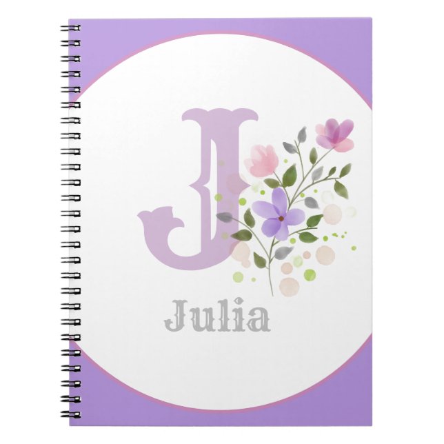 Monogramm und Name mit Blume Notizblock (Vorderseite)
