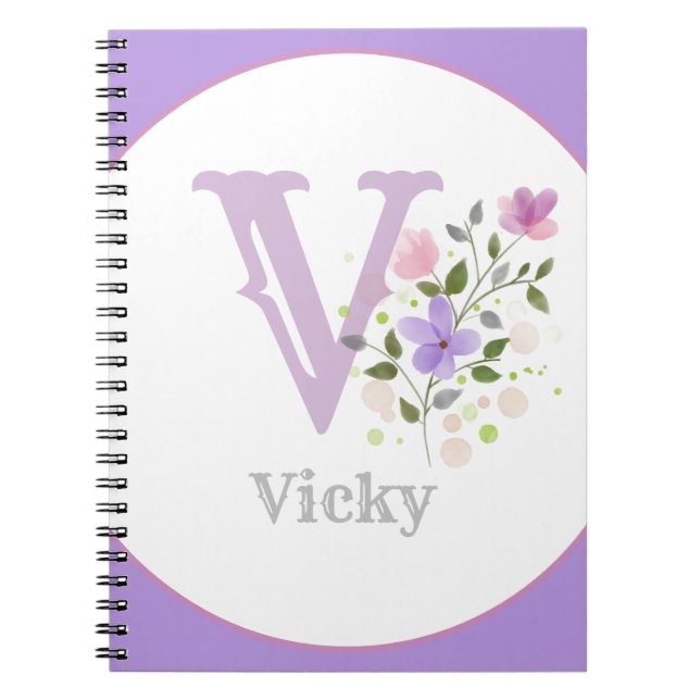 Monogramm und Name mit Blume Notizblock (Vorderseite)