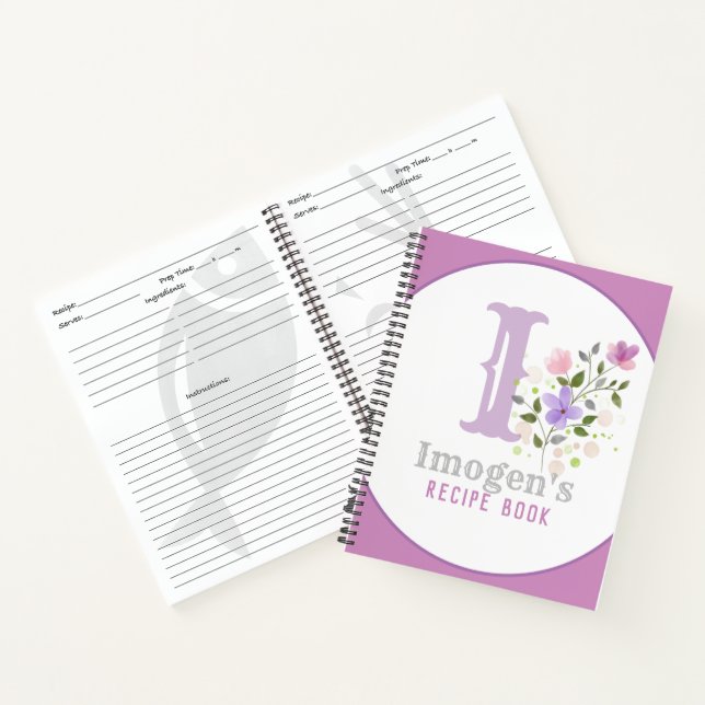 Monogramm und Name mit Blume Notizbuch (Innenseite)