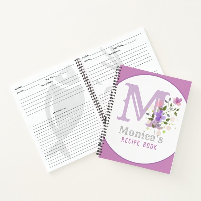 Monogramm und Name mit Blume Notizbuch (Innenseite)