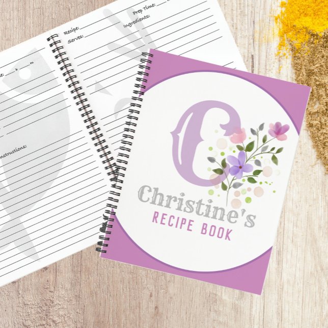 Monogramm und Name mit Blume Notizbuch (Recipe book with name and initial)