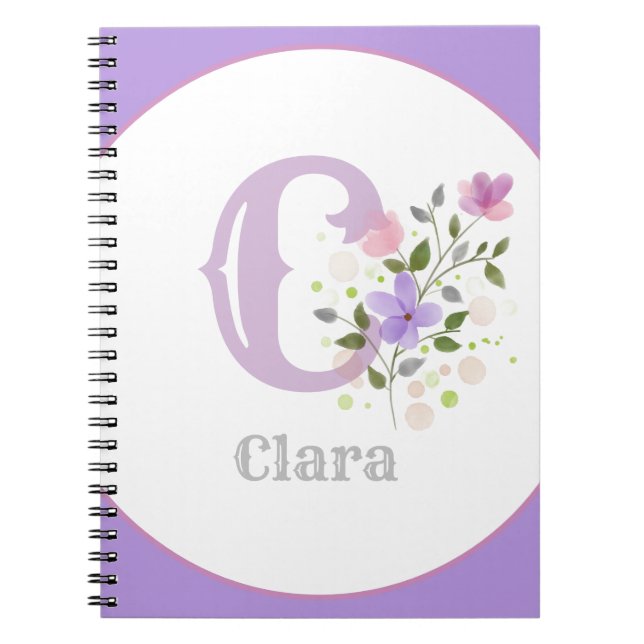 Monogramm und Name mit Blumen Notizblock (Vorderseite)
