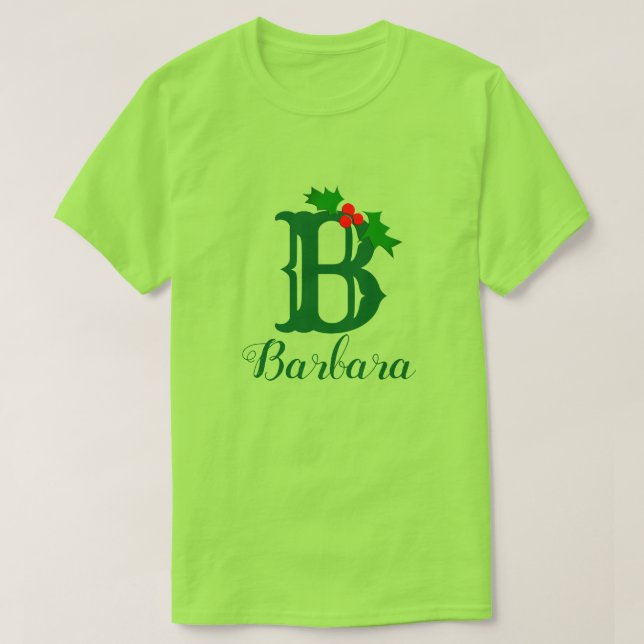 Monogramm und Name mit einem Holly Sprig Women T-Shirt (Design vorne)
