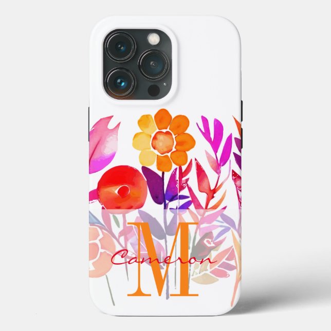 Monogramm und Name Personalisierte Blume Case-Mate iPhone Hülle (Rückseite)