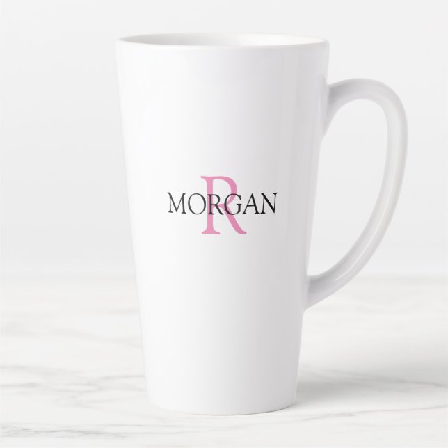Monogramm und Name, Rosa und Schwarz personalisier Milchtasse (Rechts)