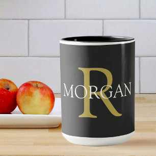Monogramm und Name, Schwarz, Gold und Weiß Tasse