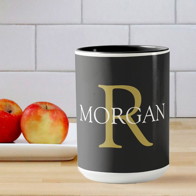 Monogramm und Name, Schwarz, Gold und Weiß Tasse (Von Creator hochgeladen)