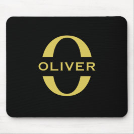 Monogramm und Name Schwarz und Gold Personalisiert Mousepad