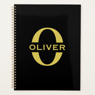 Monogramm und Name Schwarz und Gold Personalisiert Planer