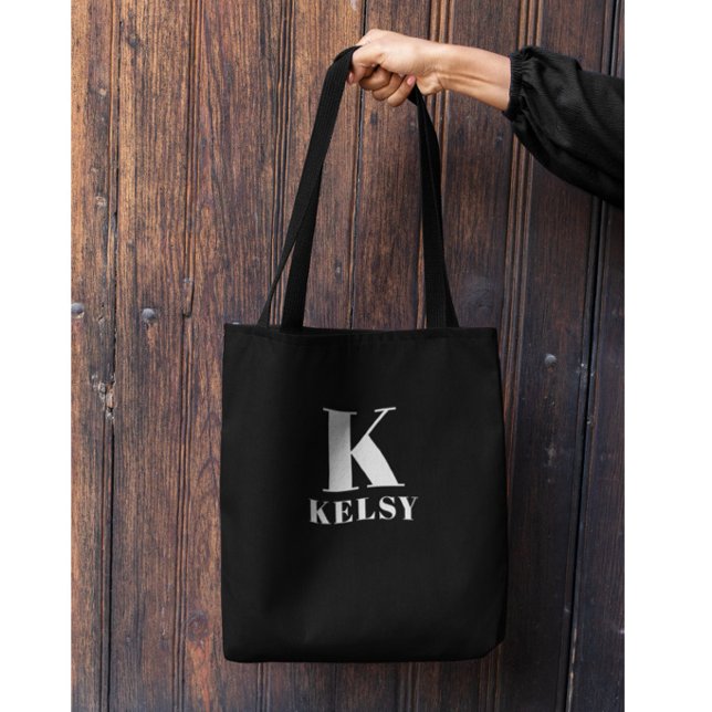 Monogramm und Name Schwarz-Weiß-Tasche (Von Creator hochgeladen)