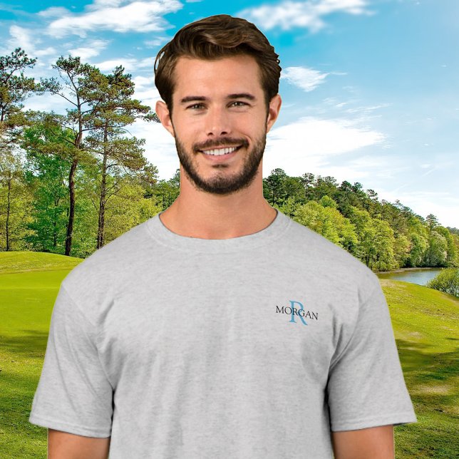 Monogramm und Name, trendy Design Blau & Schwarz T-Shirt (Von Creator hochgeladen)