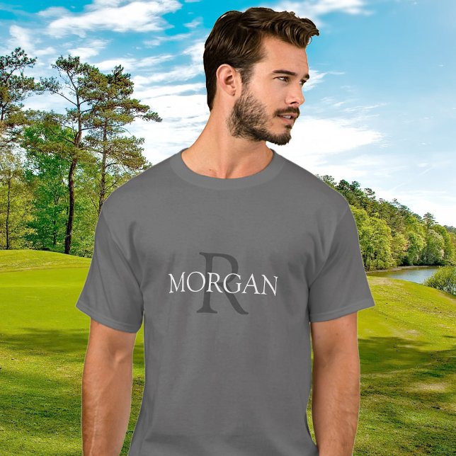 Monogramm und Name, trendy Design Grauer weißer Te T-Shirt (Von Creator hochgeladen)