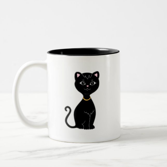 Monogramm und Niedliche Schwarze Katze Zweifarbige Tasse (Links)