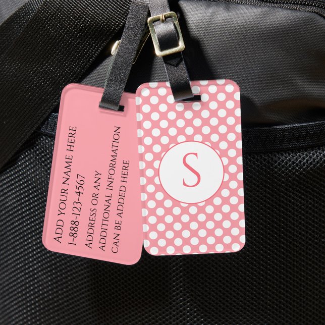 Monogramm und Punkte in hellen Farben Gepäckanhänger (Von Creator hochgeladen)