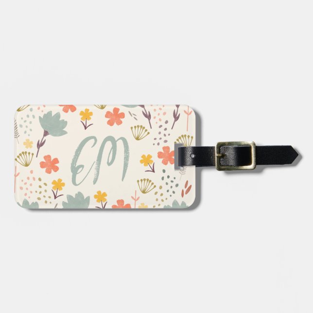 Monogramm und Quote Boho Blume Gepäckanhänger (Vorderseite horizontal)