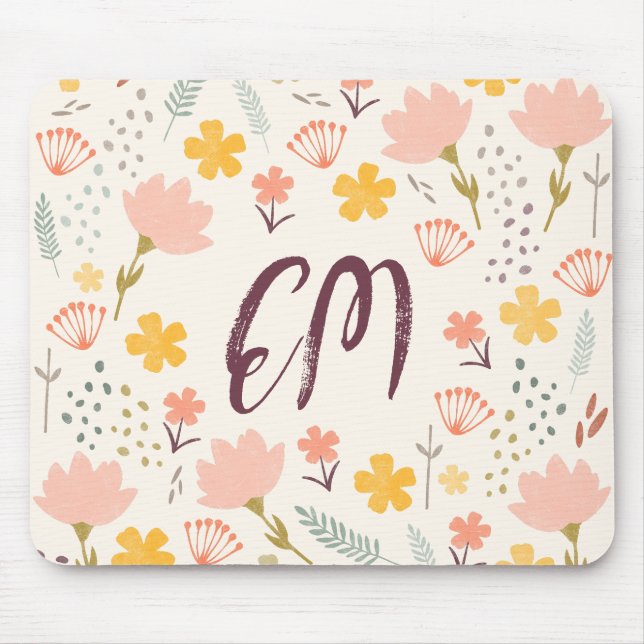 Monogramm und Quote Boho Blume Mousepad (Vorne)