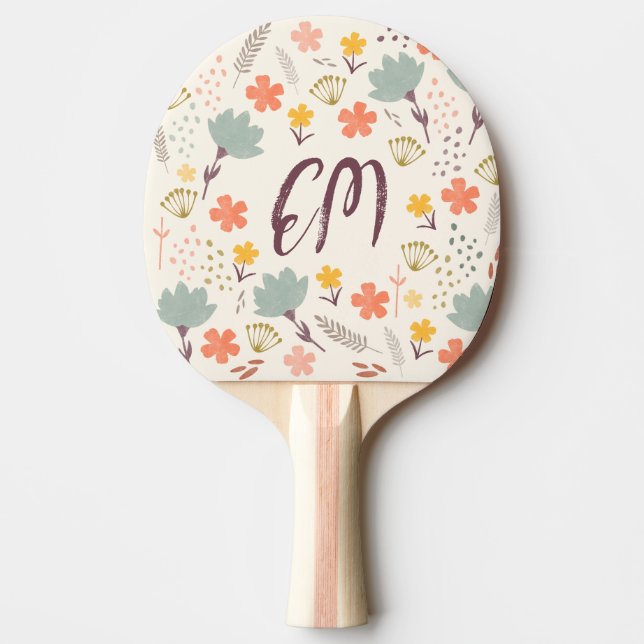 Monogramm und Quote Boho Blume Tischtennis Schläger (Vorderseite)