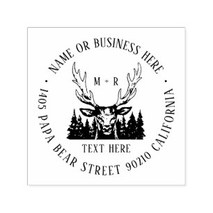 Monogramm und Rücksendeadresse des Vintagen Hirsch Permastempel