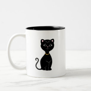 Monogramm und süße schwarze Katze Zweifarbige Tasse