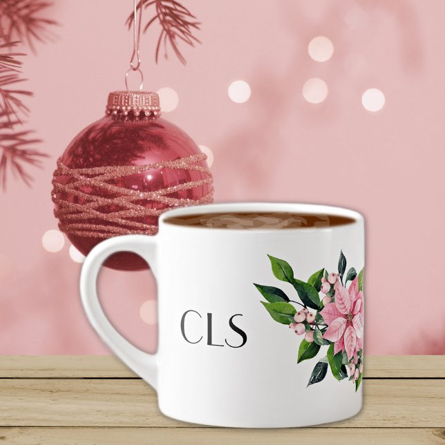 Monogramm und Zitat, Pink Poinsettia Swak auf 6oz Espressotasse (Von Creator hochgeladen)
