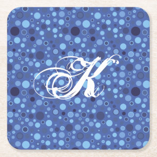 Monogramm-Untersetzer für Blauer Blasen-Punkte Rechteckiger Pappuntersetzer