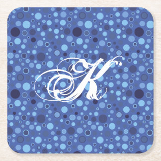 Monogramm-Untersetzer für Blauer Blasen-Punkte Rechteckiger Pappuntersetzer