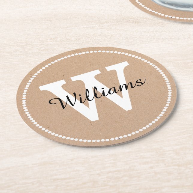 Monogramm-Untersetzer für das Papierhandbuch Runder Pappuntersetzer (Angewinkelt)