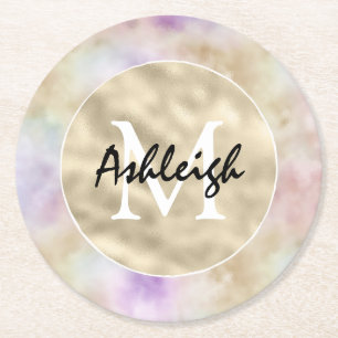 Monogramm-Untersetzer für die Lila Gefärbte Krawat Runder Pappuntersetzer