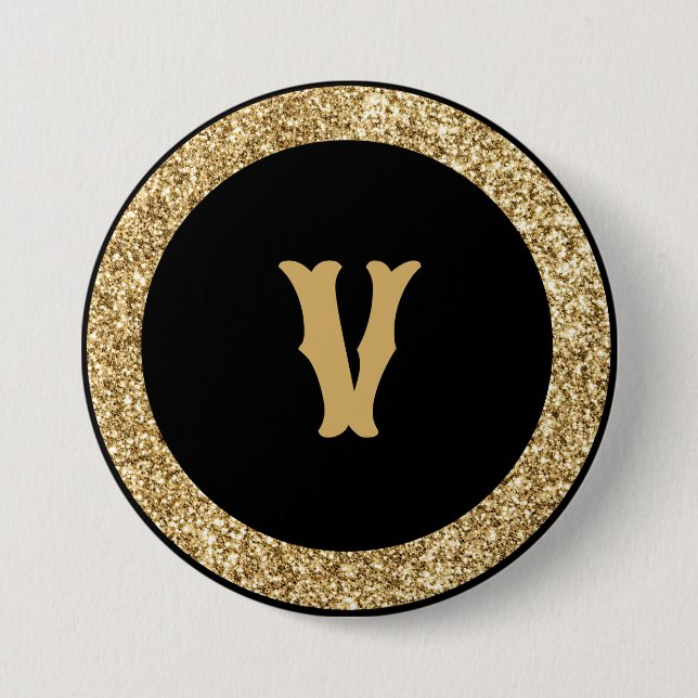 Monogramm V, elegantes goldenes Drehbuch Button (Vorderseite)