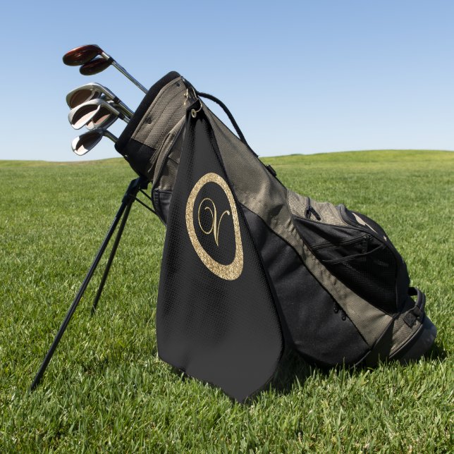 Monogramm V, elegantes goldenes Drehbuch Golfhandtuch (Gras)
