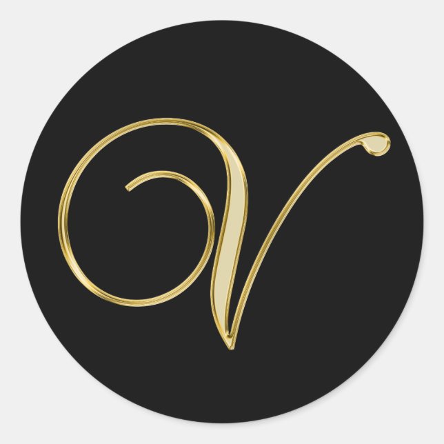 Monogramm V Gold Runder Aufkleber (Vorderseite)