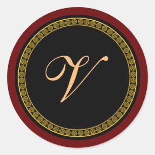 Monogramm "V" goldenes Drehbuch Runder Aufkleber