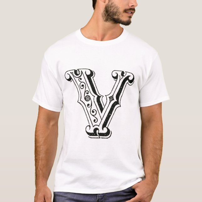 Monogramm V, Letter V, Alphabet V, Schwarz und Wei T-Shirt (Vorderseite)