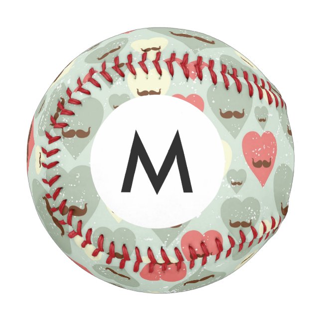 Monogramm Valentinmuster mit Herz und Schnurrbart Baseball (Vorderseite Links)
