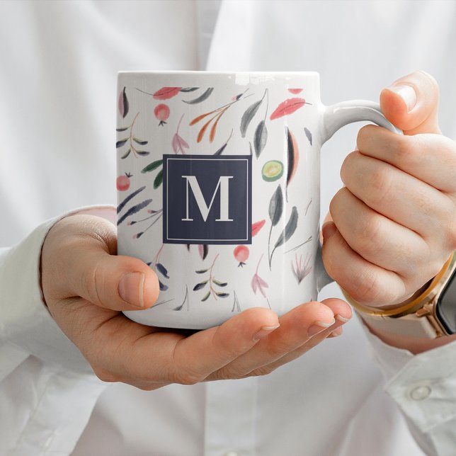 Monogramm Vegane Wasserfarben Botanisch Kaffeetasse (Von Creator hochgeladen)