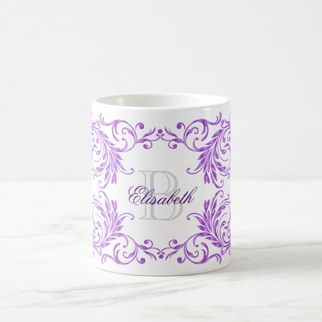 Monogramm-Veilchen-Damast Tasse (Mittel)